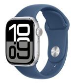 Apple Watch Series 10, 42 мм, корпус из алюминия серебристого цвета, спортивный браслет дымчато-голубого цвета