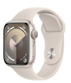 Apple Watch Series 9, 41 мм, корпус из алюминия цвета «сияющая звезда», спортивный ремешок цвета «сияющая звезда», размер S/M