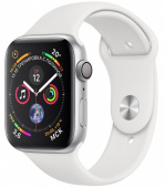 Apple Watch Series 4, 40мм, корпус из серебристого алюминия, спортивный ремешок белого цвета