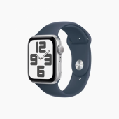 Apple Watch SE 2023, 44 мм, алюминий цвета "серебро", Storm Blue Sport Band, размер M/L (MREE3)