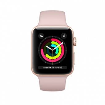 Apple Watch Series 3, 38мм, корпус из золотистого алюминия, спортивный ремешок цвета «розовый песок»