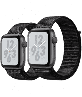 Apple Watch Nike+ Series 4 44 мм, корпус из алюминия цвета «серый космос», спортивный браслет Nike чёрного цвета