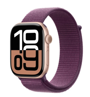 Apple Watch Series 10, 42 мм, корпус из алюминия цвета «розовое золото», спортивный браслет сливового цвета