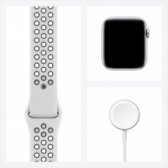 Apple Watch Series 6, 44 мм, корпус из алюминия серебристого цвета, спортивный ремешок Nike